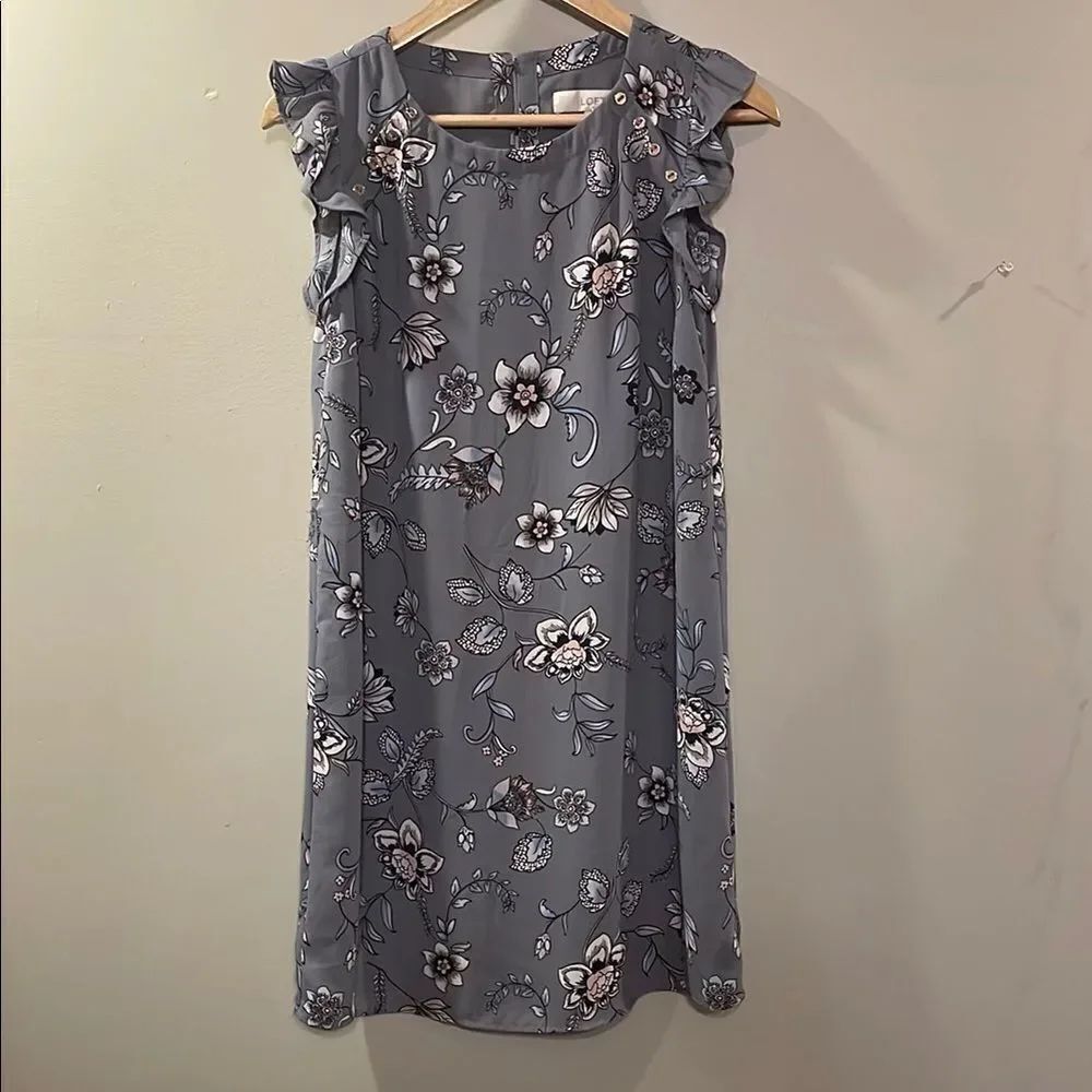 LOFT Floral Ruffle Sleeve Dress - Gray
